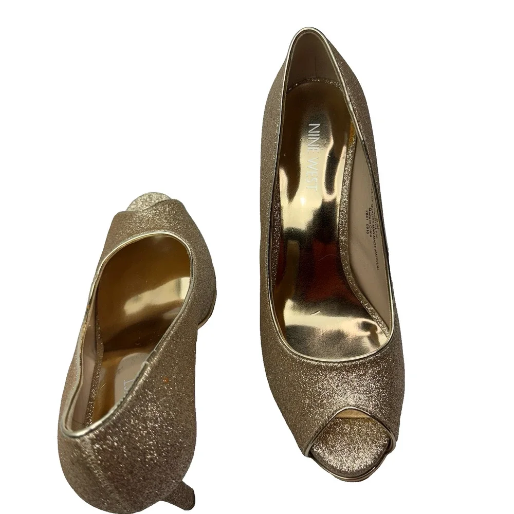 NINE WEST Tan Pumps Size 8M Gold QUALITY MAN MADE MATERIAL